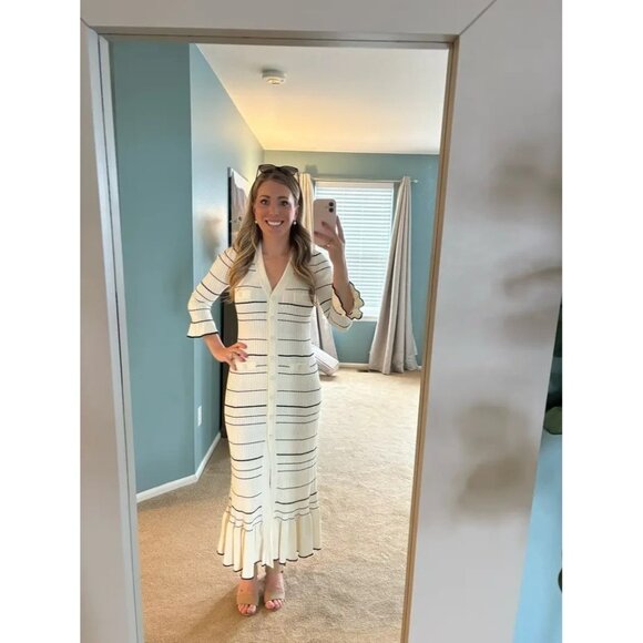 Sandro Striped Ruffled Wrap V-neck Knitted Long Dress Size 4 - Picture 10 of 12